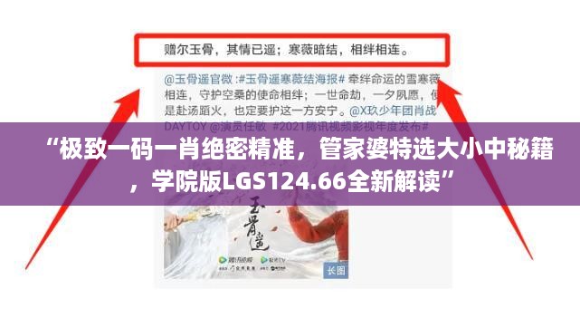 “极致一码一肖绝密精准,管家婆特选大小中秘籍,学院版LGS124.66全新解读”